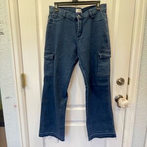 Just Be Dark Blue Flare Cargo Jeans